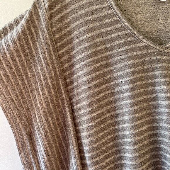 J.Jill Pure Jill Sz L Striped Poncho Pullover Heather Brown V Neck Kimono Sleeve - Picture 4 of 9